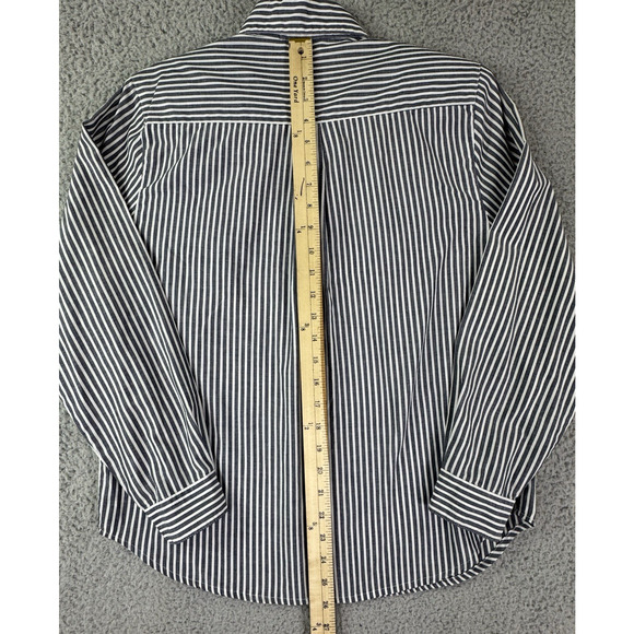 Highgate Ltd Womens Blouse Size 8 Gray White Stripe Floral Embroidered - Picture 6 of 13